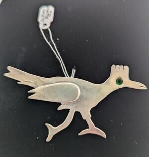 Sterling Silver Roadrunner Pin/Brooch 3" Glued pin back OOAK signed cowgirl